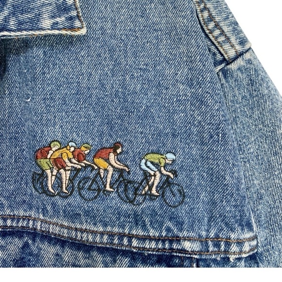 Vintage London Fog Bicycle Embroidered Denim Trucker Jean Jacket Size Large - Picture 7 of 10